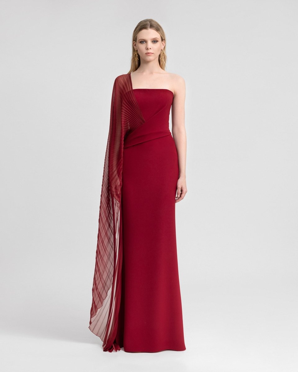 Asymmetrical Draped Dress with See - Through Sleeve - Gemy Maalouf