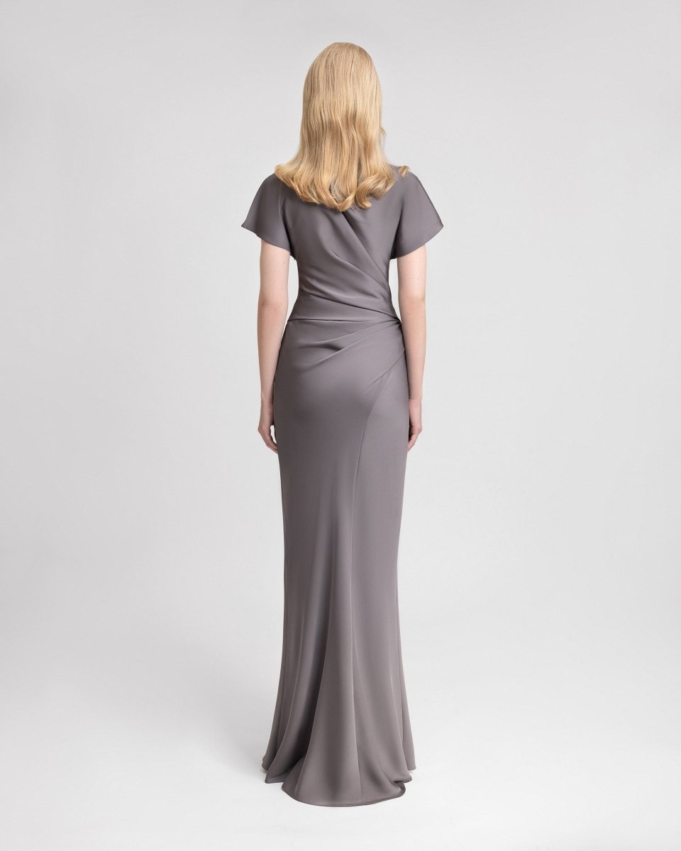 Asymmetrical Draped Satin Dress - Gemy Maalouf