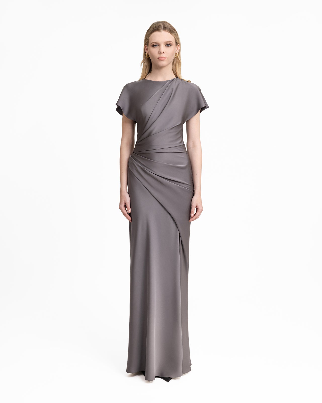 Asymmetrical Draped Satin Dress