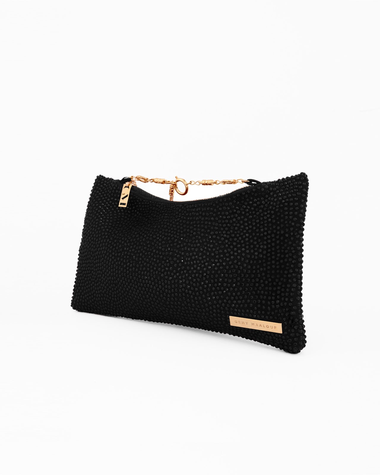 Crystal-Embellished Pouch Clutch