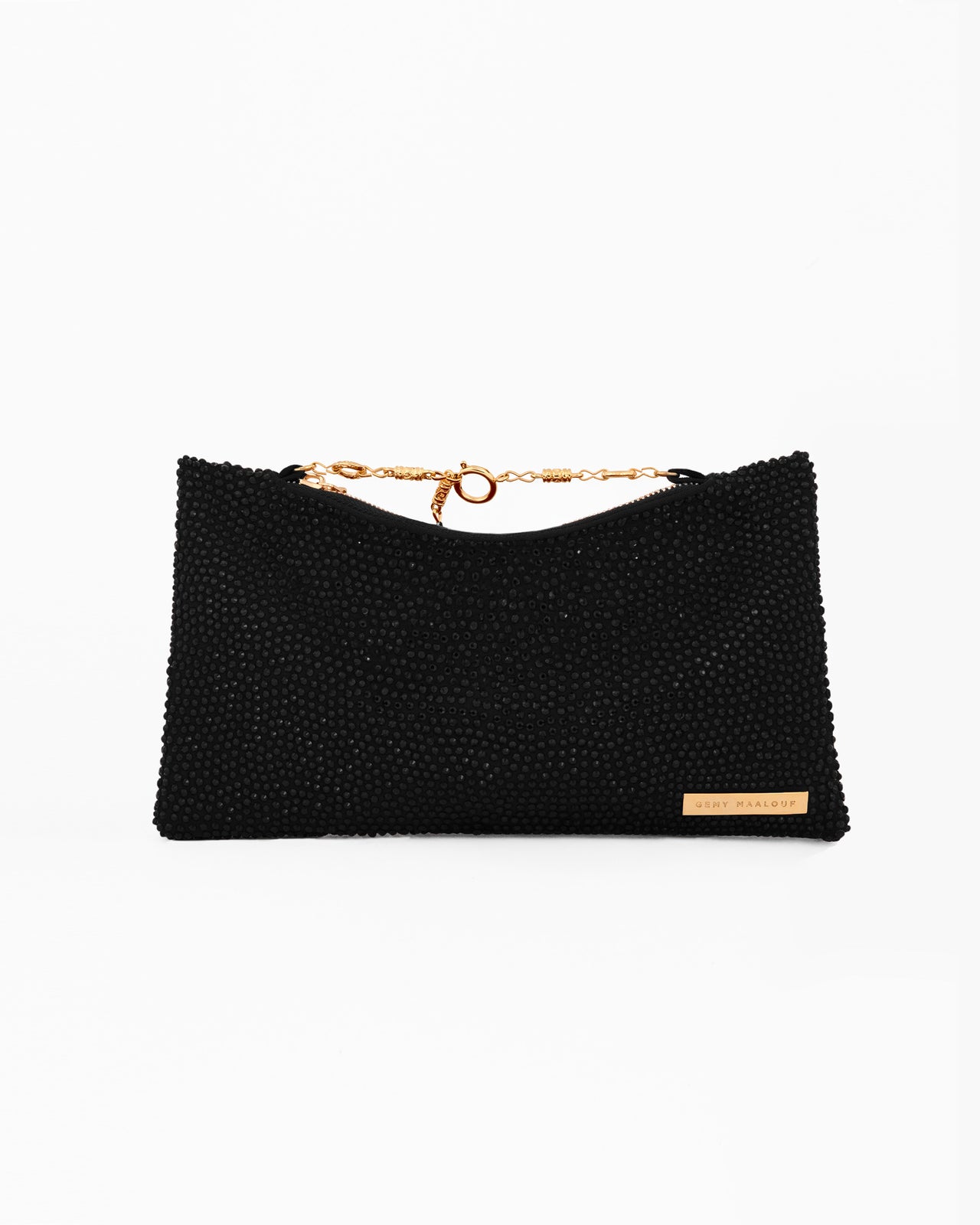 Crystal-Embellished Pouch Clutch