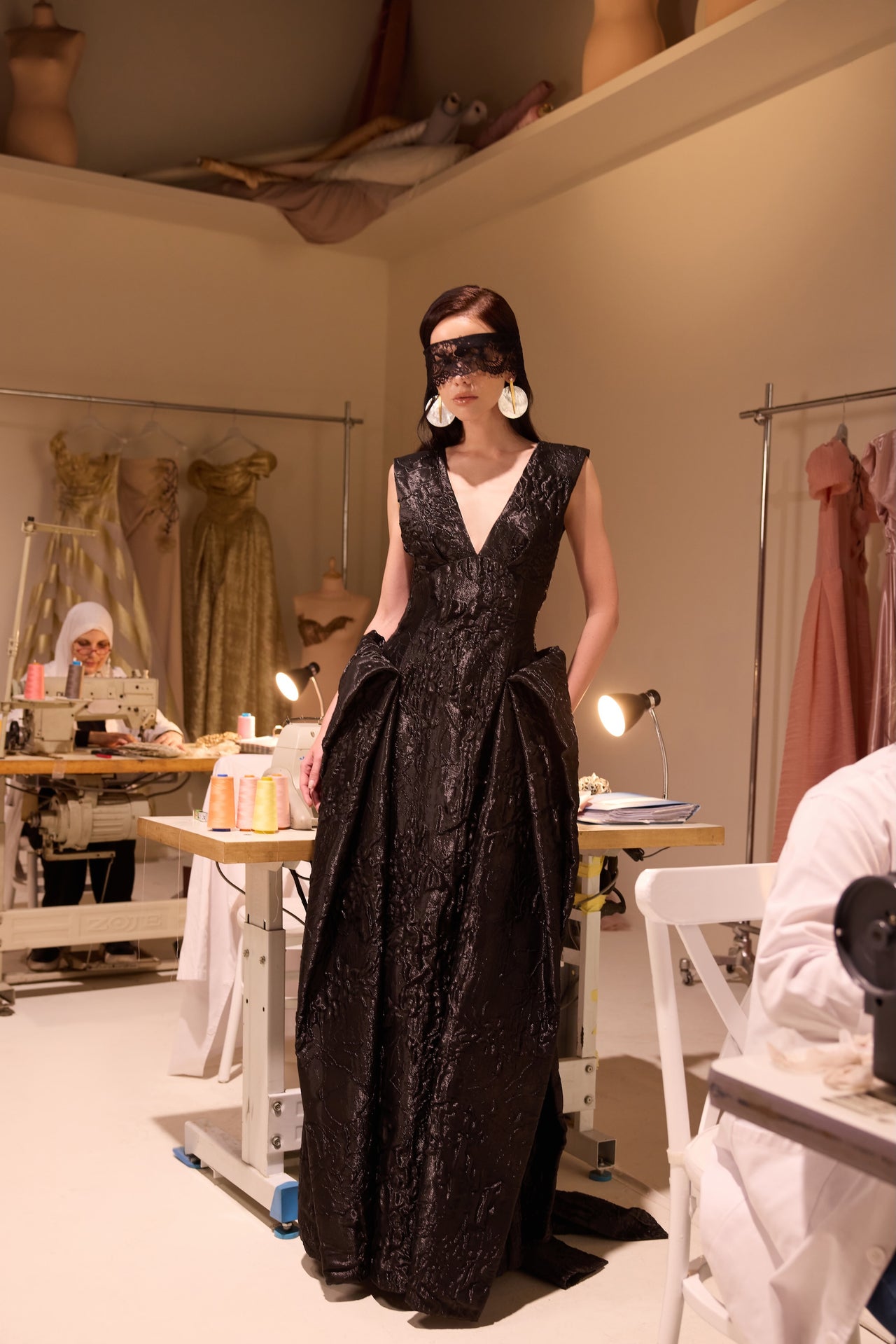 V-Neck Jacquard Gown