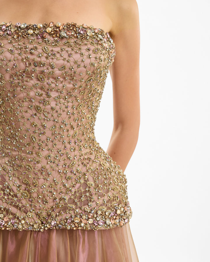 فستان كورسيه مطرز بدون حمالات