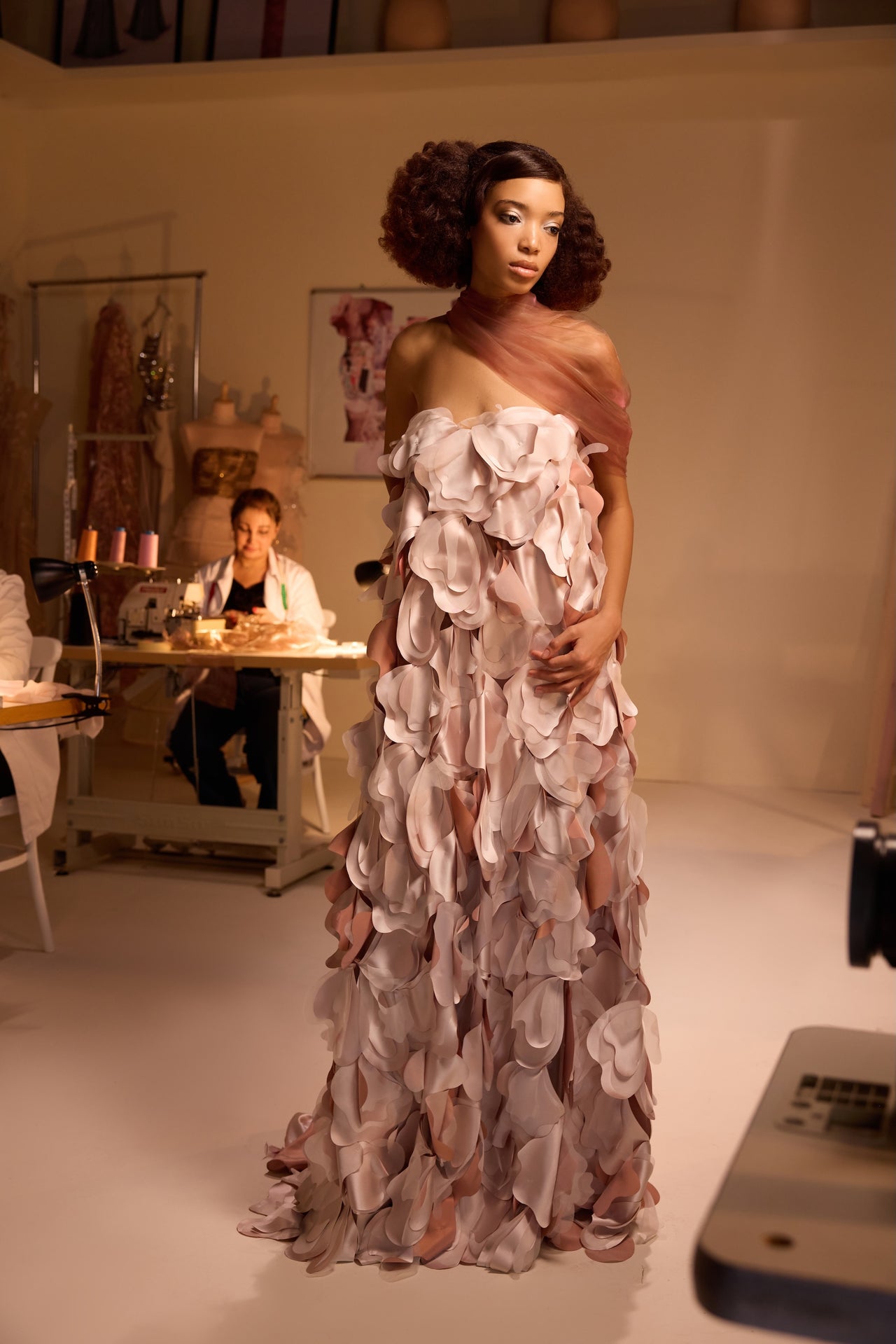 Strapless Gown with 3D Satin Petals