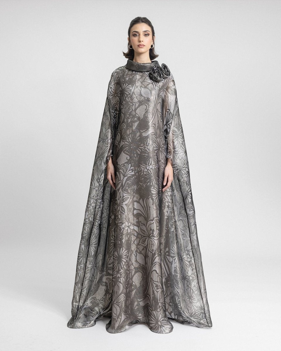 Draped Flowers on the Shoulder Kaftan - Gemy Maalouf