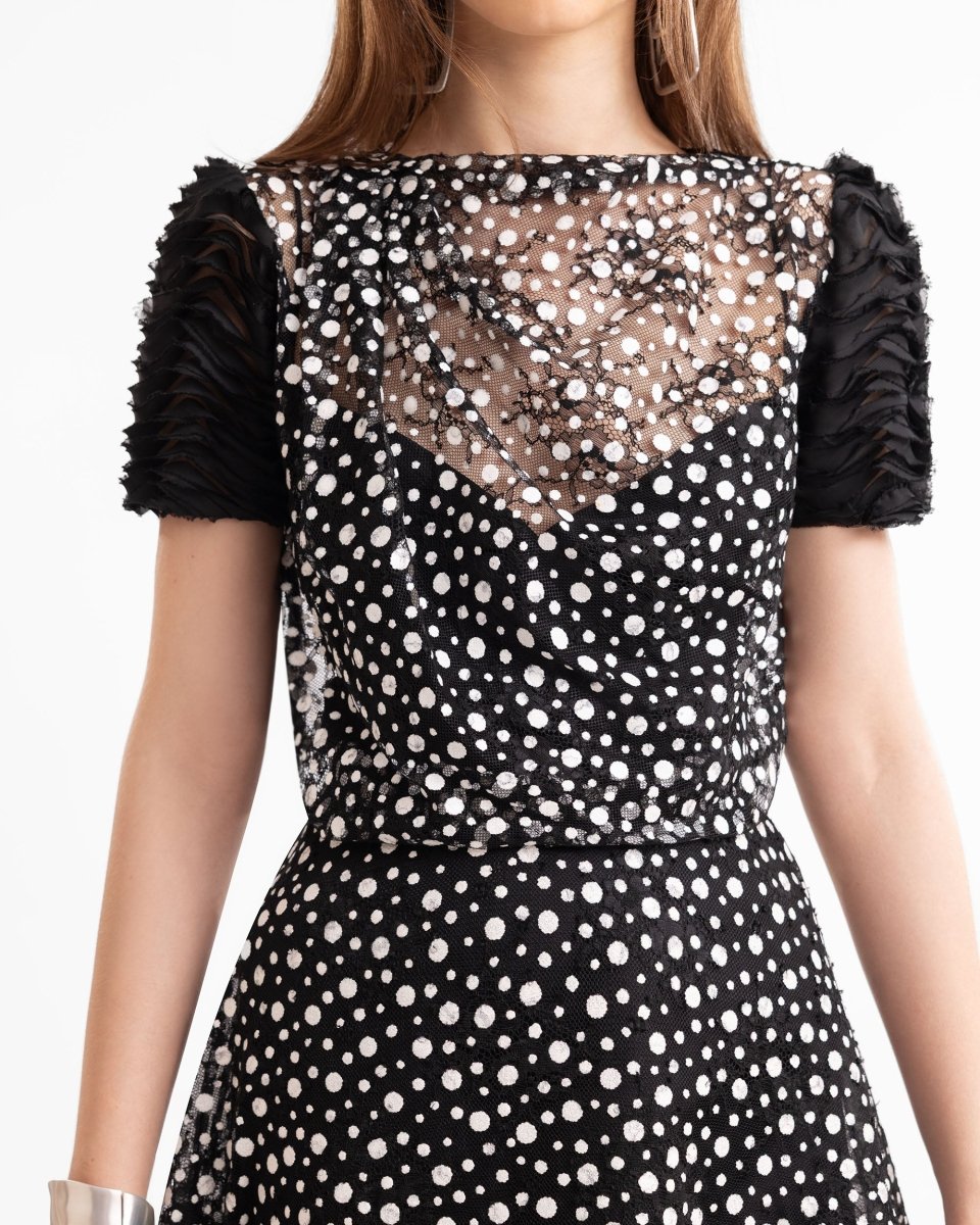 Polka Dot Draped Top & Midi Skirt Set - Gemy Maalouf