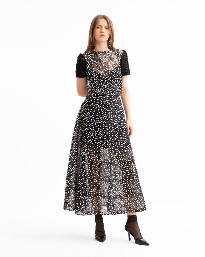 Polka Dot Draped Top & Midi Skirt Set - Gemy Maalouf