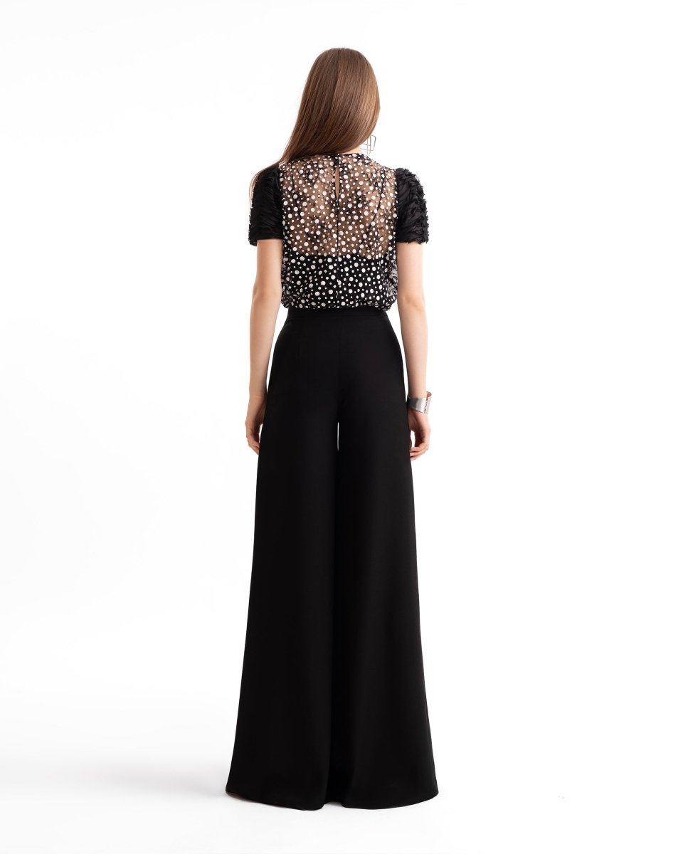 Polka Dot Draped Top & Wide - Leg Pants - Gemy Maalouf