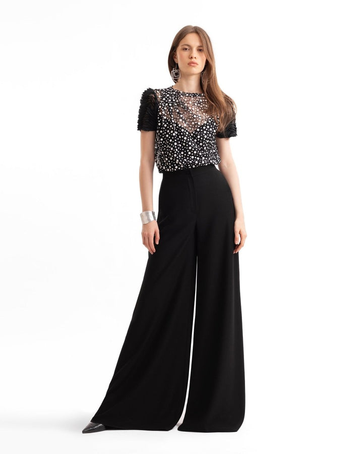 Polka Dot Draped Top & Wide - Leg Pants - Gemy Maalouf
