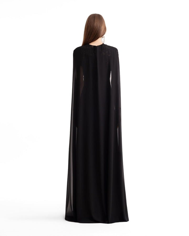 Floral Guipure Top with Cape & Wide - Leg Pants - Gemy Maalouf