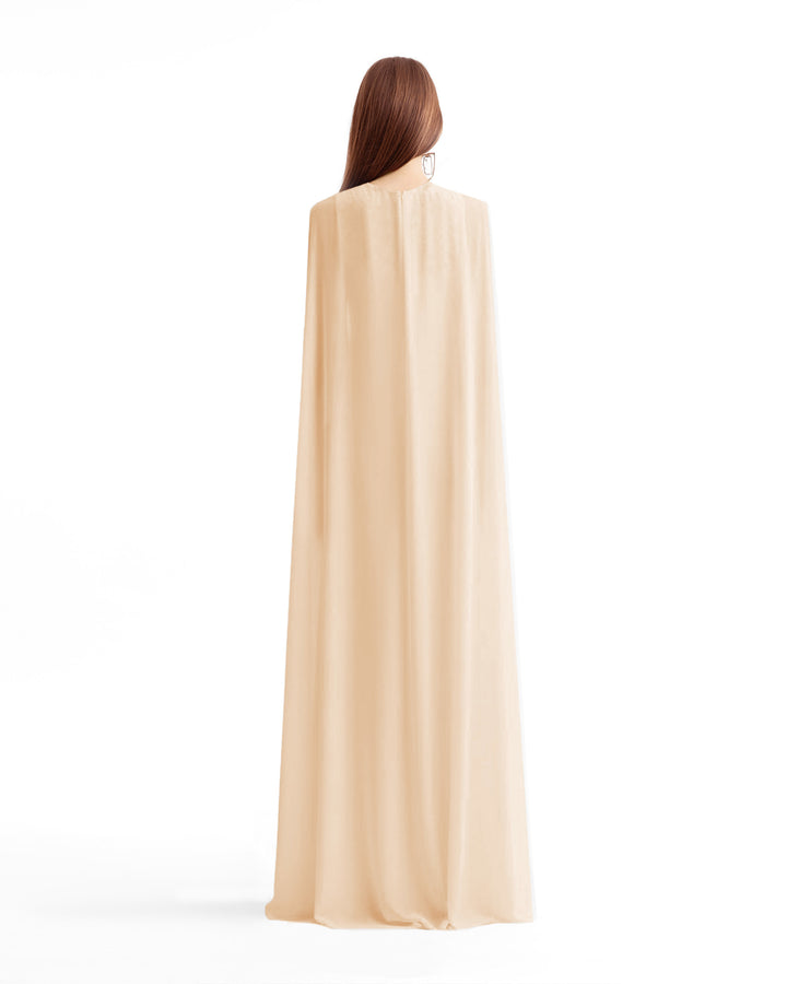 Floral Guipure Top with Cape & Wide-Leg Pants