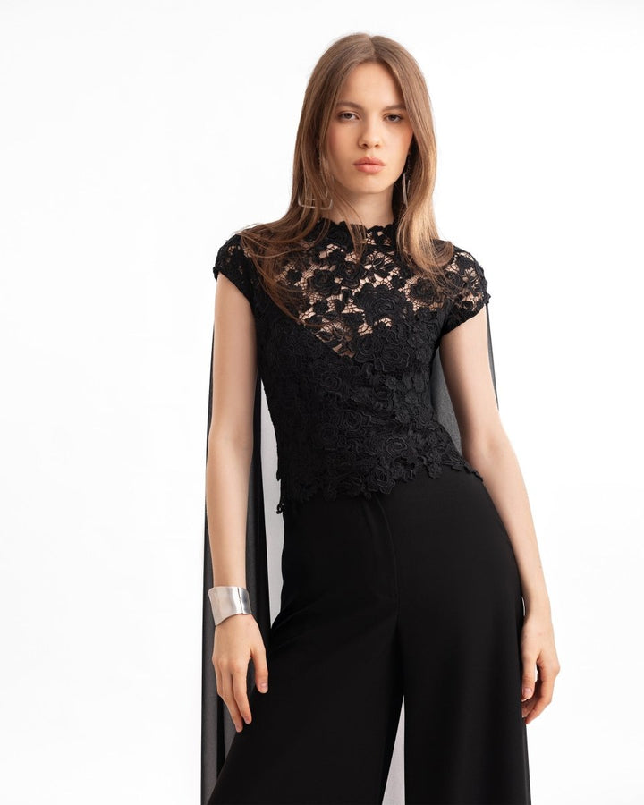 Guipure Top with Sheer Cape - Gemy Maalouf
