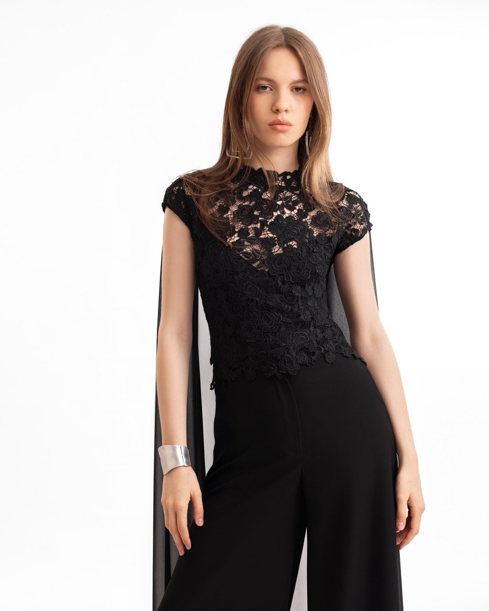Guipure Top with Sheer Cape - Gemy Maalouf