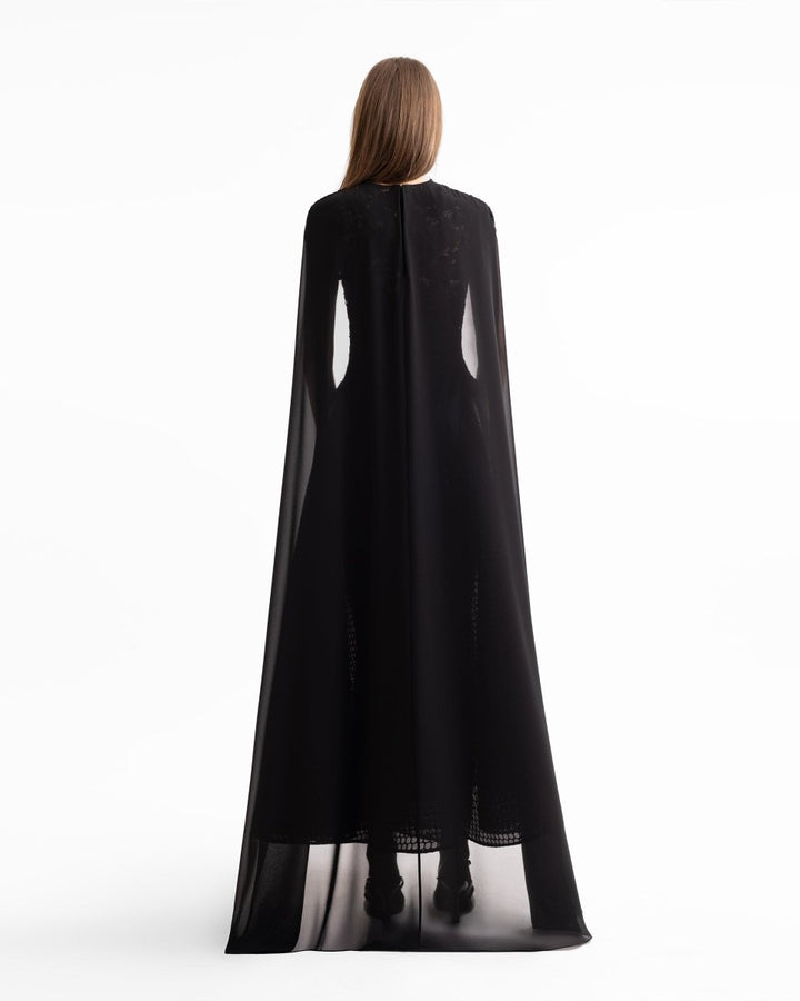 Floral Guipure Top with Cape & Textured Skirt - Gemy Maalouf