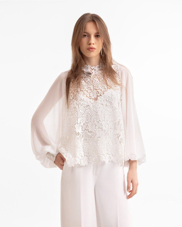 Guipure Top & Wide - Leg Pants Set - Gemy Maalouf