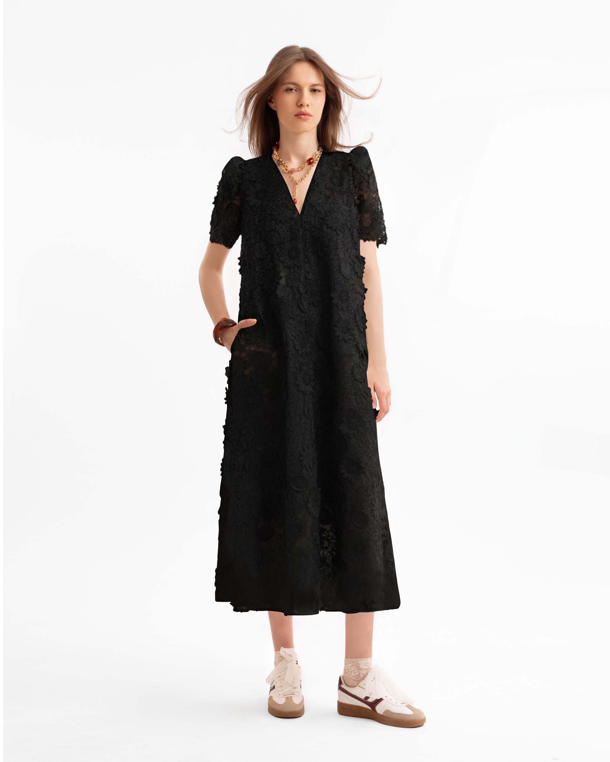 3D Floral Puff Shoulder Dress