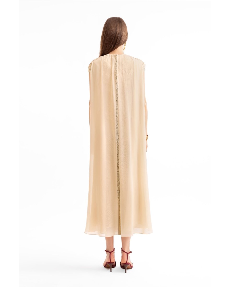 Guipure Midi Dress with Cape Overlay - Gemy Maalouf