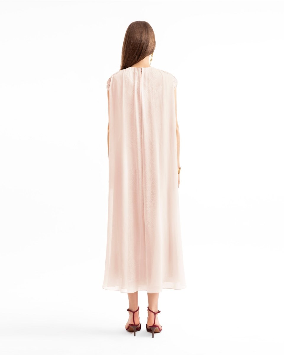 Guipure Midi Dress with Cape Overlay - Gemy Maalouf