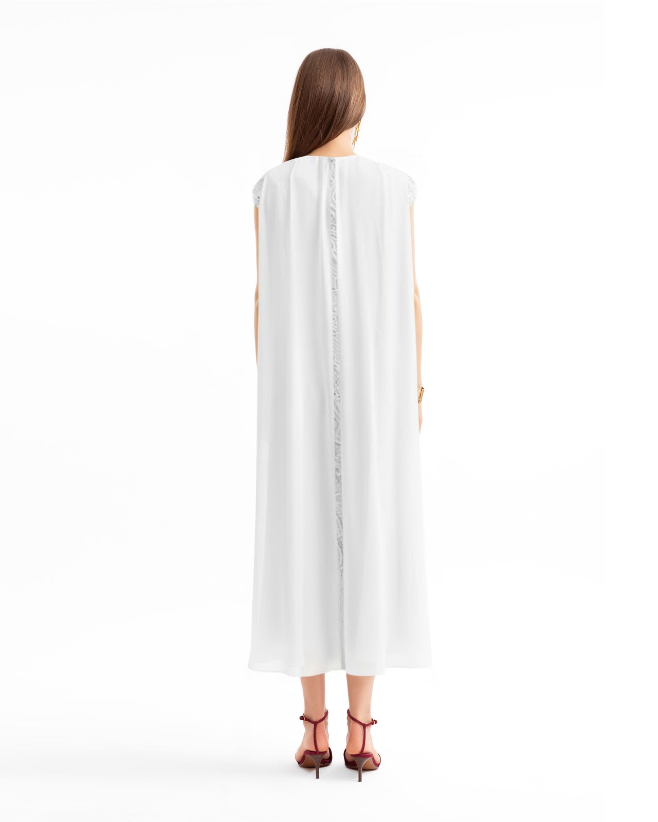 Guipure Midi Dress with Cape Overlay