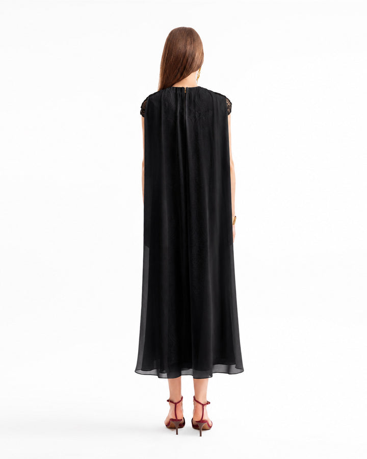 Guipure Midi Dress with Cape Overlay