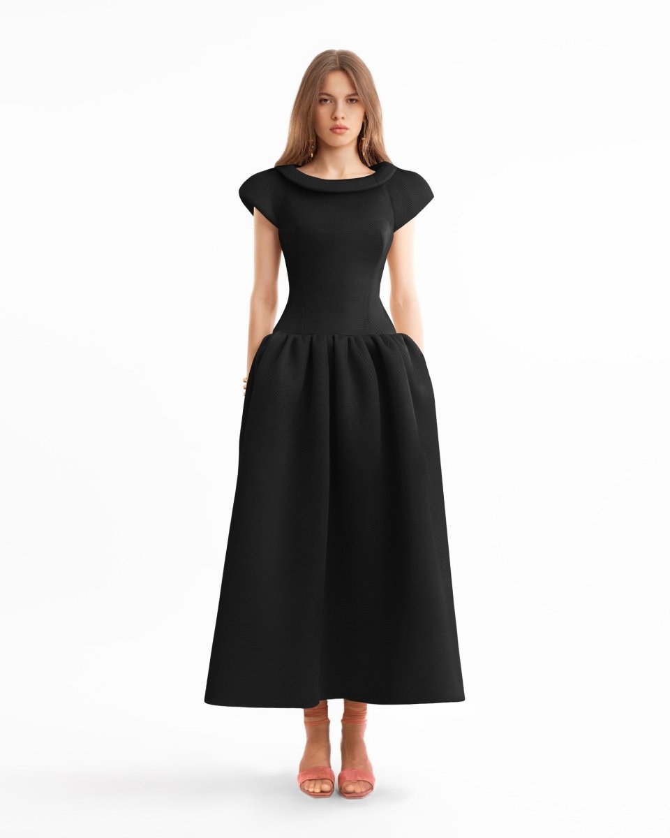 Sculpted Neckline Drop-Waist Dress