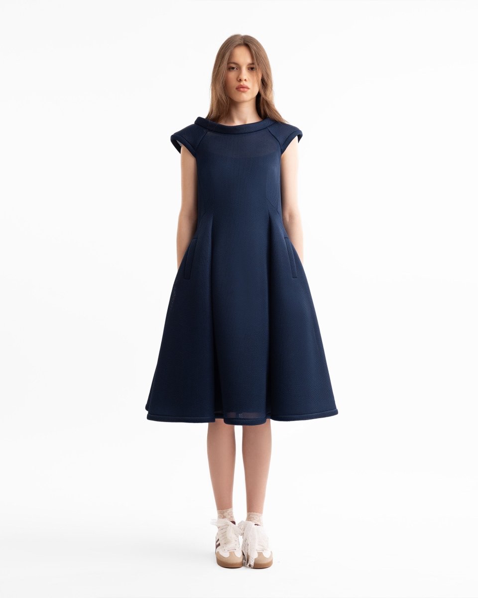 Sculpted Neckline Flared Dress