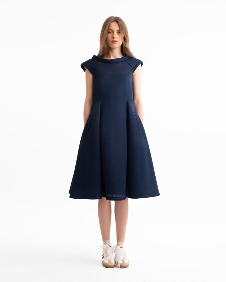 Sculpted Neckline Flared Dress - Gemy Maalouf