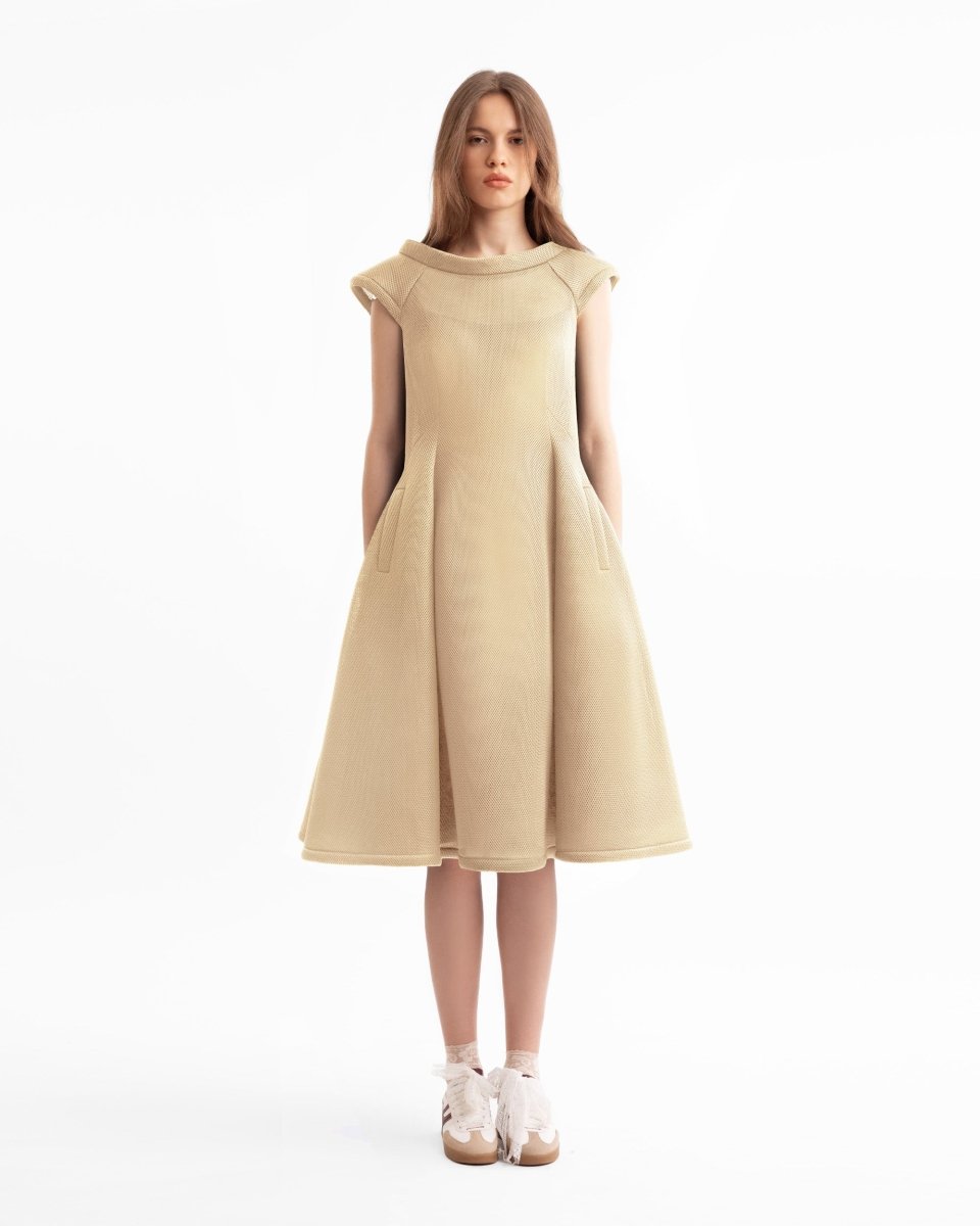 Sculpted Neckline Flared Dress