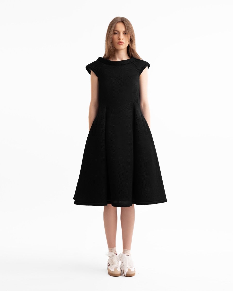 Sculpted Neckline Flared Dress