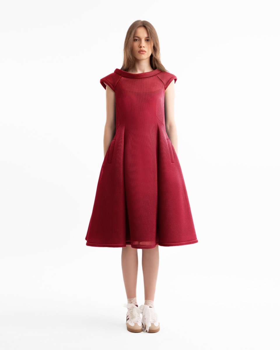 Sculpted Neckline Flared Dress - Gemy Maalouf