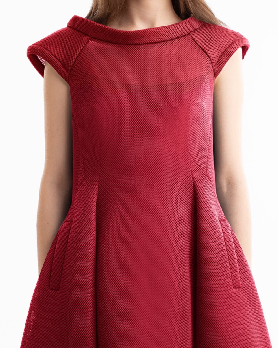 Sculpted Neckline Flared Dress - Gemy Maalouf