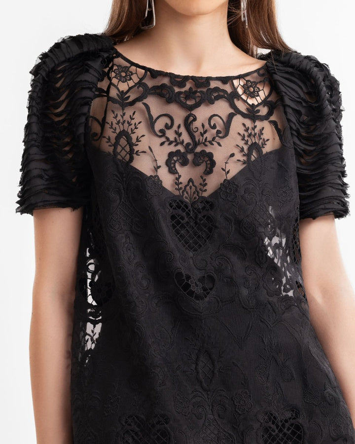 Embroidered Lace Top - Gemy Maalouf