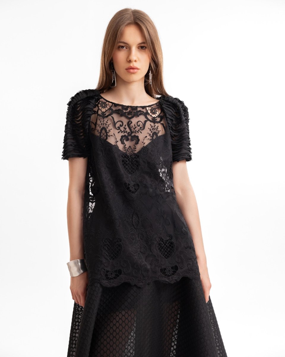 Embroidered Lace Top - Gemy Maalouf