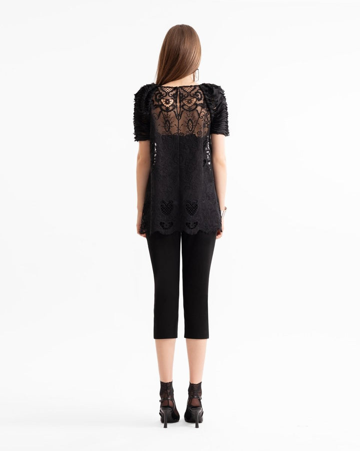 Embroidered Lace Top with Capri Pants - Gemy Maalouf