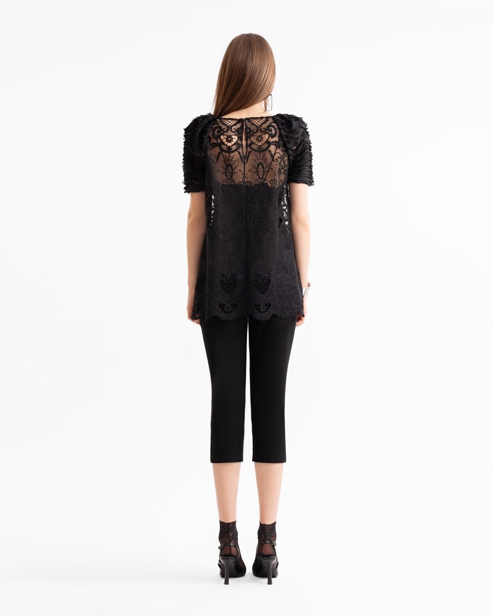 Embroidered Lace Top with Capri Pants - Gemy Maalouf