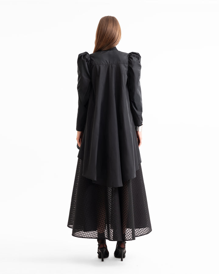 Front-Tie Top with Textured Flared Skirt