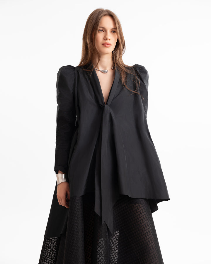 Front-Tie Top with Textured Flared Skirt