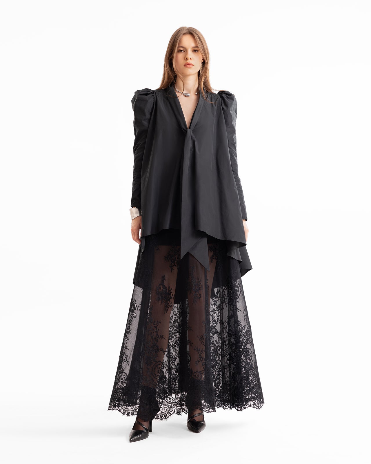 Front-Tie Top with Lace Skirt