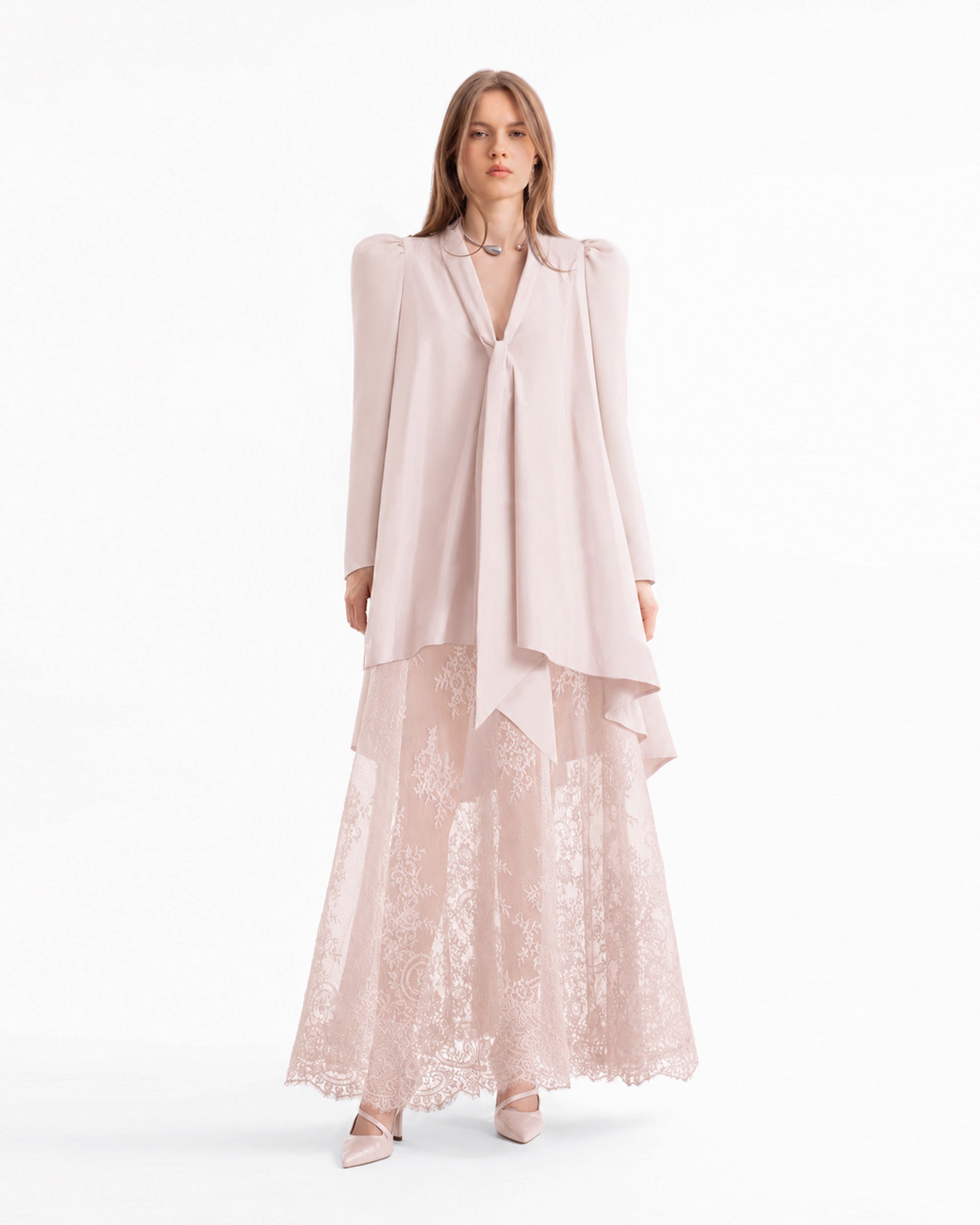 Front-Tie Top with Lace Skirt