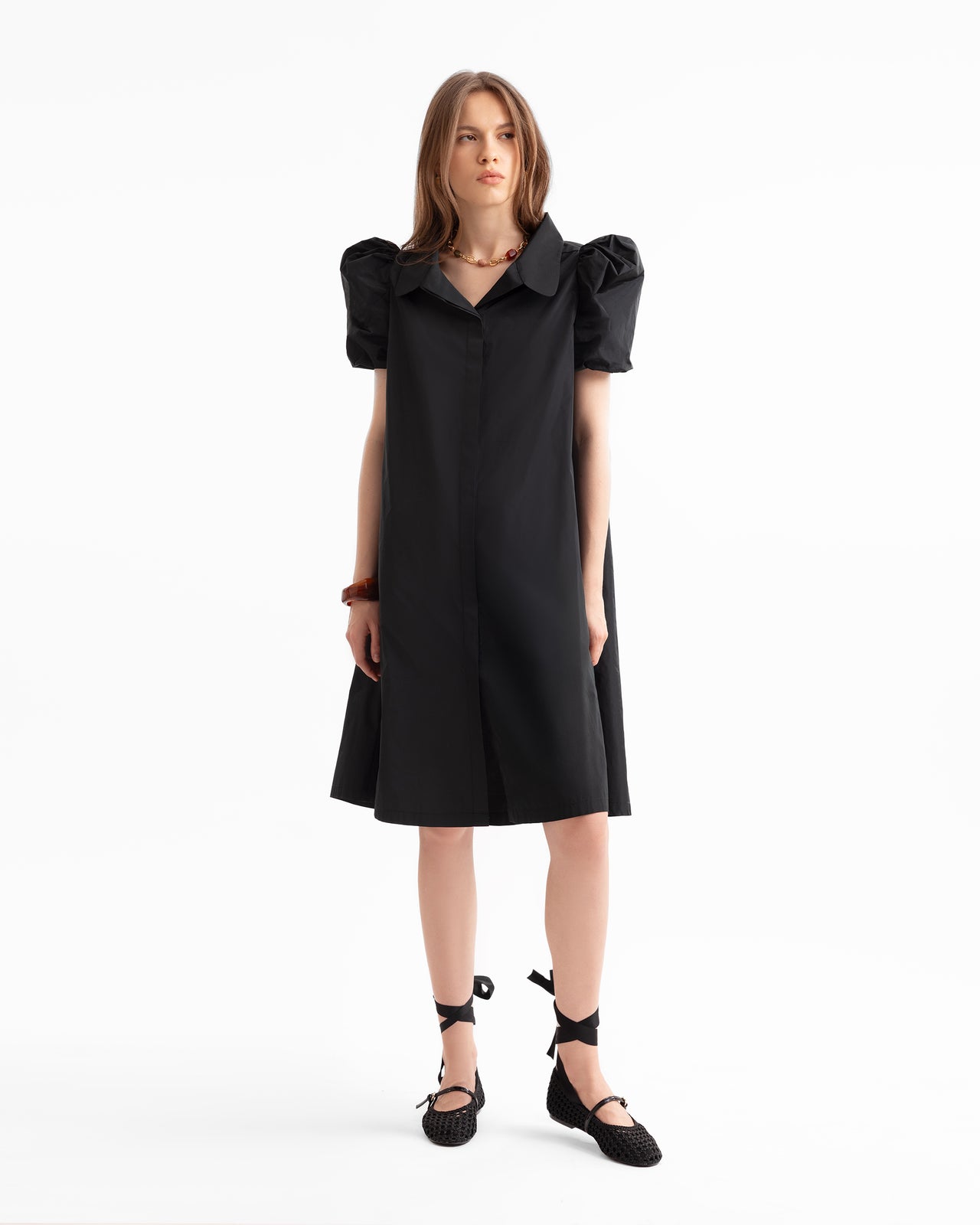 Short Shirt Dress with Puff Sleeves