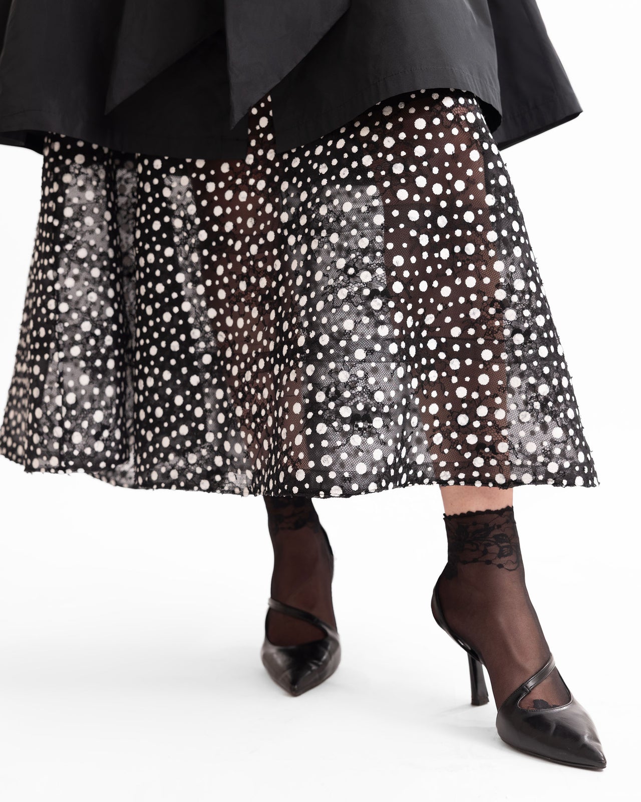 Puff-Sleeve Shirt Dress with Polka Dot Skirt