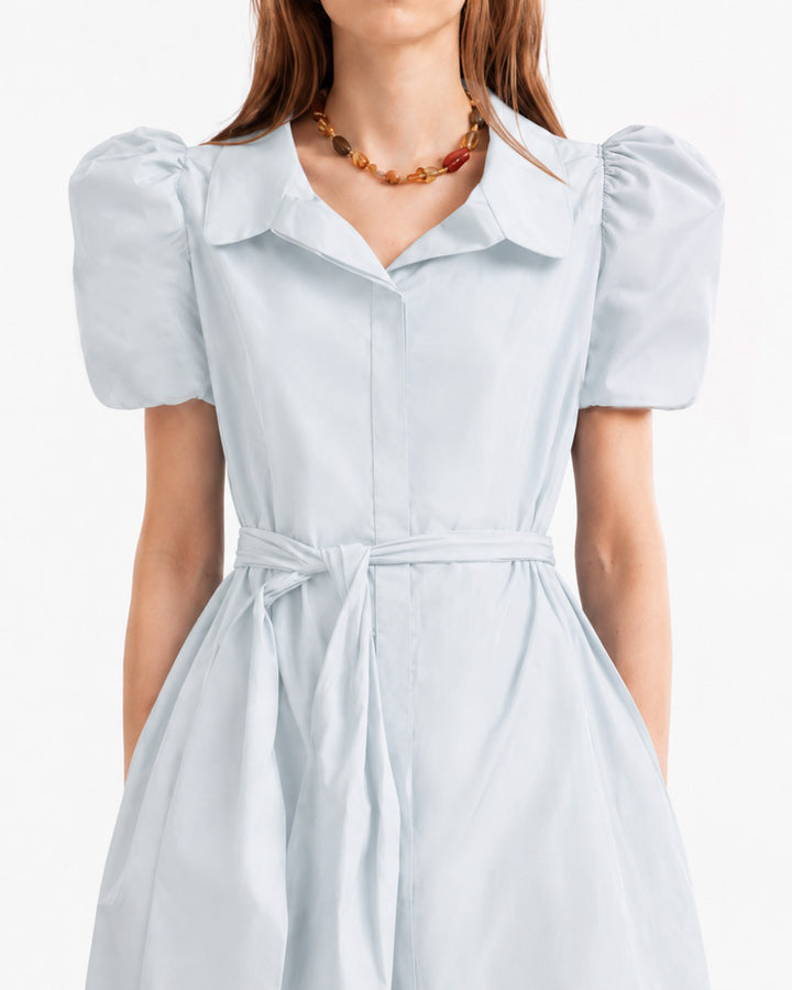 Puff-Sleeve Shirt Dress with Lace Skirt