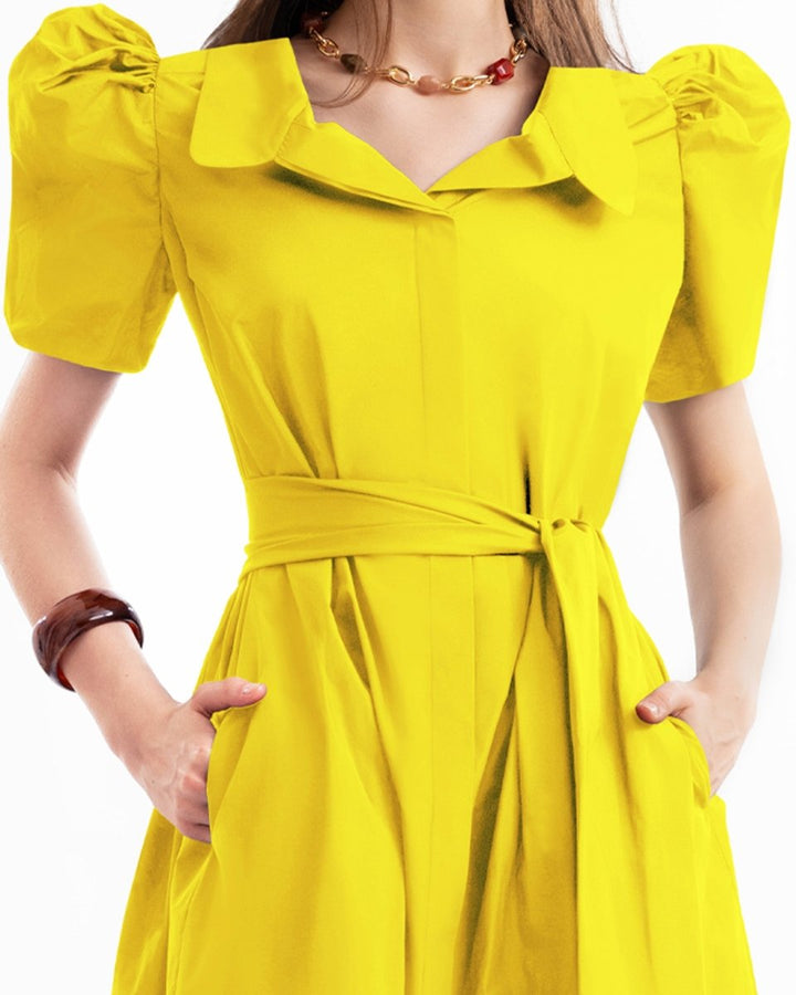 Short Shirt Dress with Puff Sleeves - Gemy Maalouf