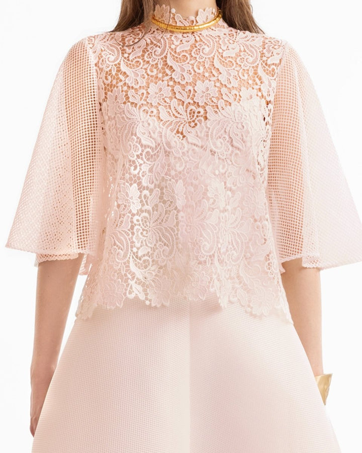 Guipure Top & Flared Midi Skirt - Gemy Maalouf