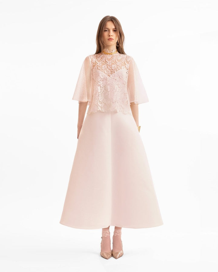 Guipure Top & Flared Midi Skirt - Gemy Maalouf