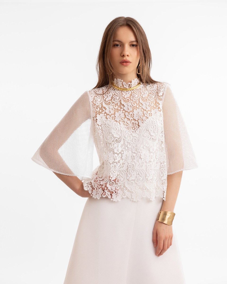Guipure Top & Flared Midi Skirt - Gemy Maalouf