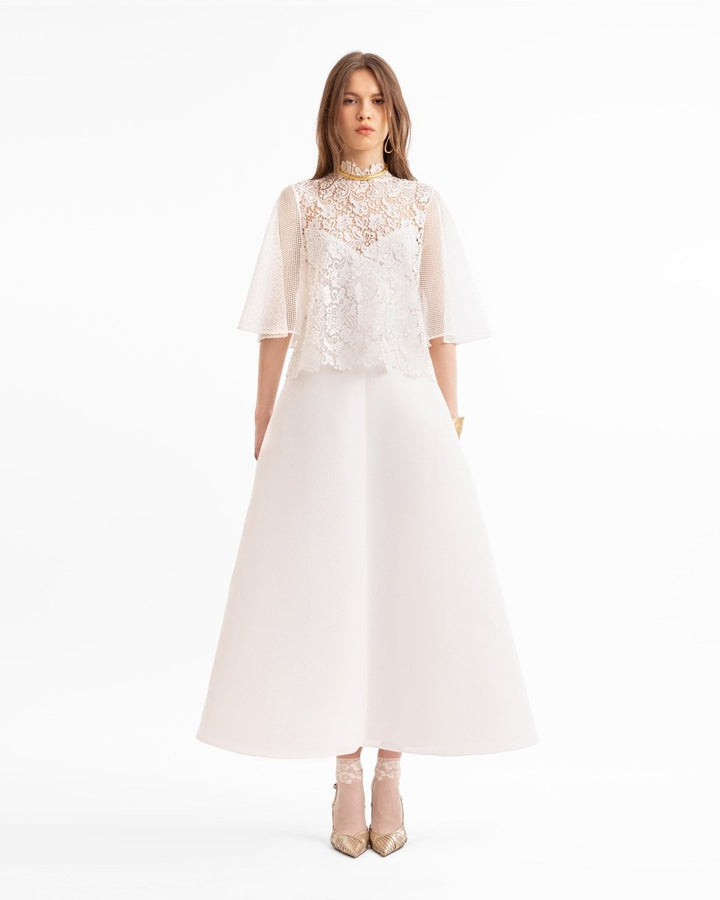 Guipure Top & Flared Midi Skirt - Gemy Maalouf