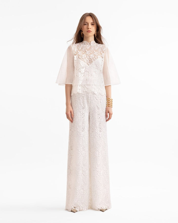 Guipure Top & Straight - Cut Pants - Gemy Maalouf