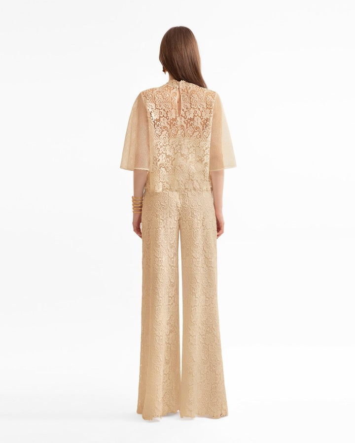 Guipure Top & Straight - Cut Pants - Gemy Maalouf