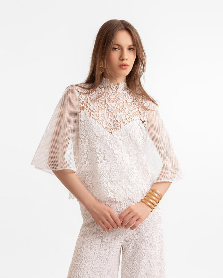 Guipure Top & Straight - Cut Pants - Gemy Maalouf